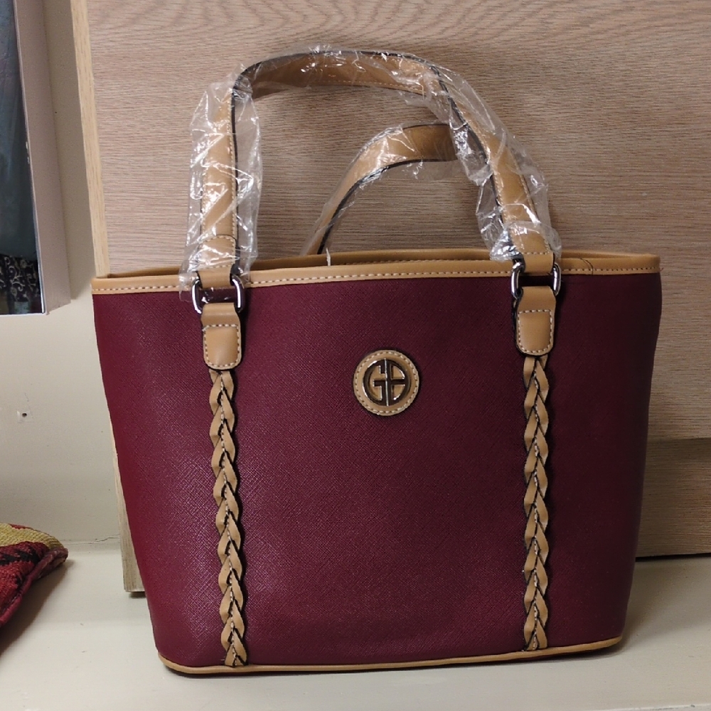 Giani Bernini Burgundy Tote with Tan Braided Accents